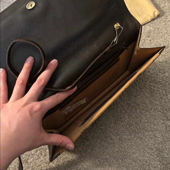 🐿️ Vintage 1980s Gucci GG Monogram Canvas Clutch Shoulder Bag Brown Leather Trim - Picture 6 of 15